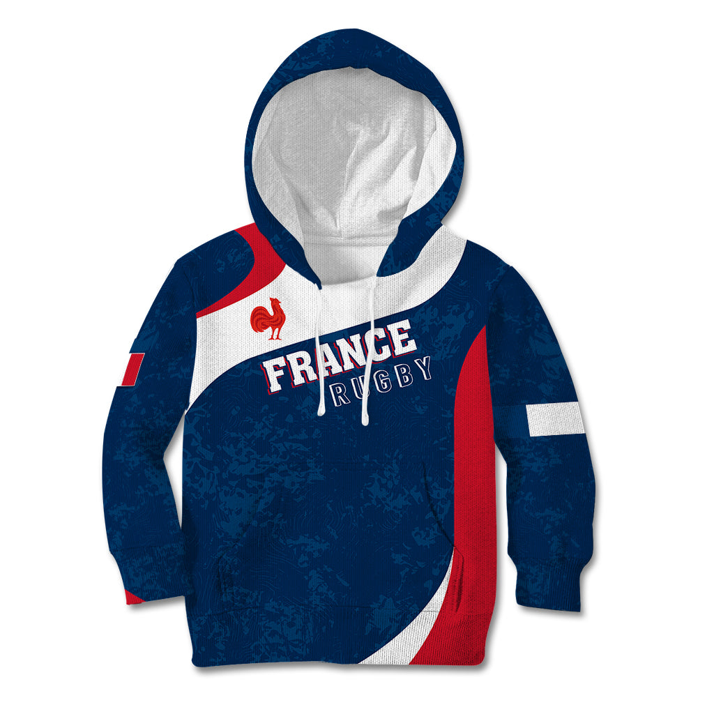 Personalised France Rugby Kid Hoodie World Cup Les Blues Curves Style - Wonder Print Shop