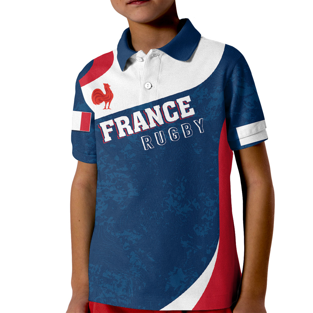 Personalised France Rugby Kid Polo Shirt World Cup Les Blues Curves Style - Wonder Print Shop