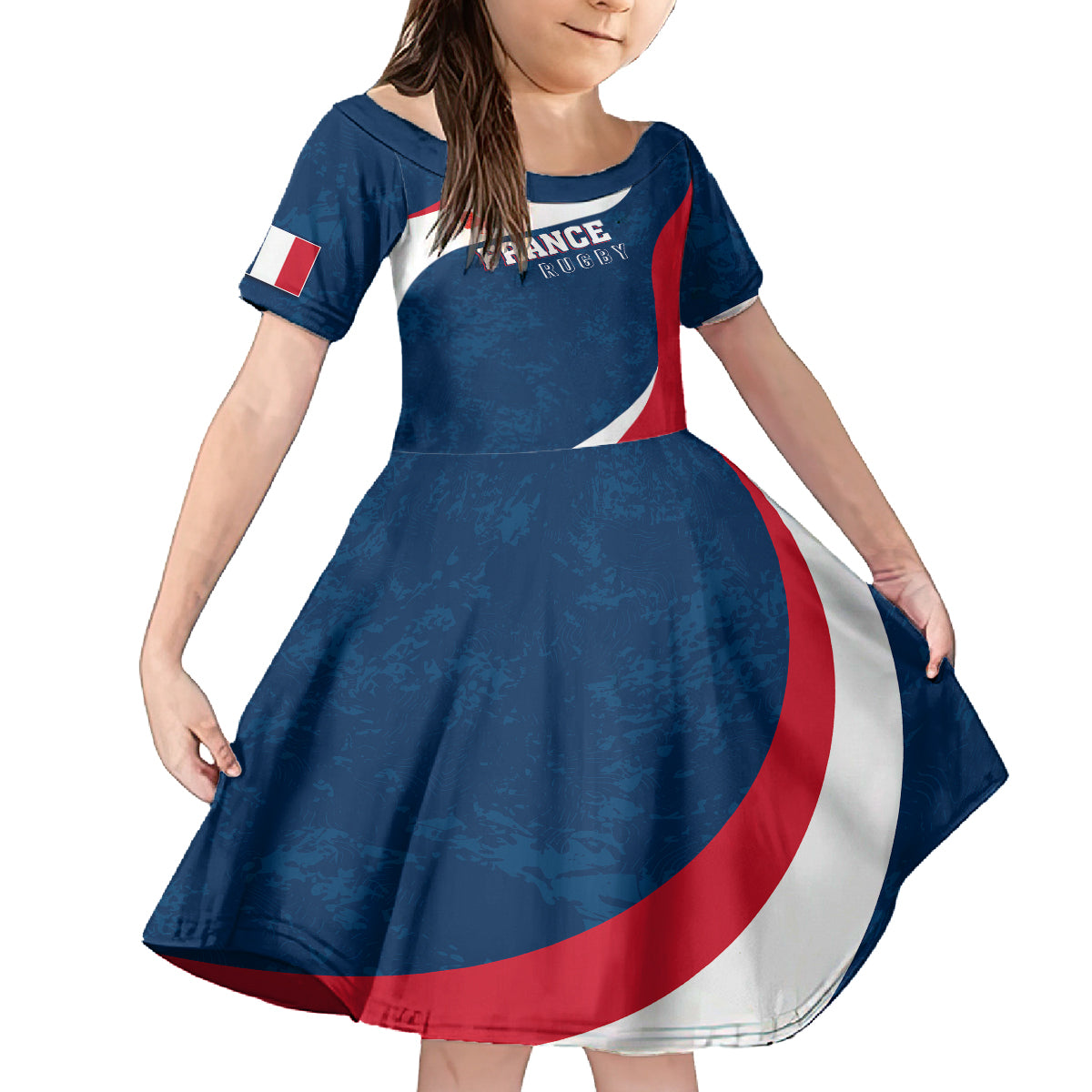 Personalised France Rugby Kid Short Sleeve Dress World Cup Les Blues Curves Style - Wonder Print Shop