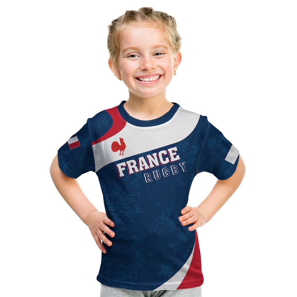 Personalised France Rugby Kid T Shirt World Cup Les Blues Curves Style - Wonder Print Shop