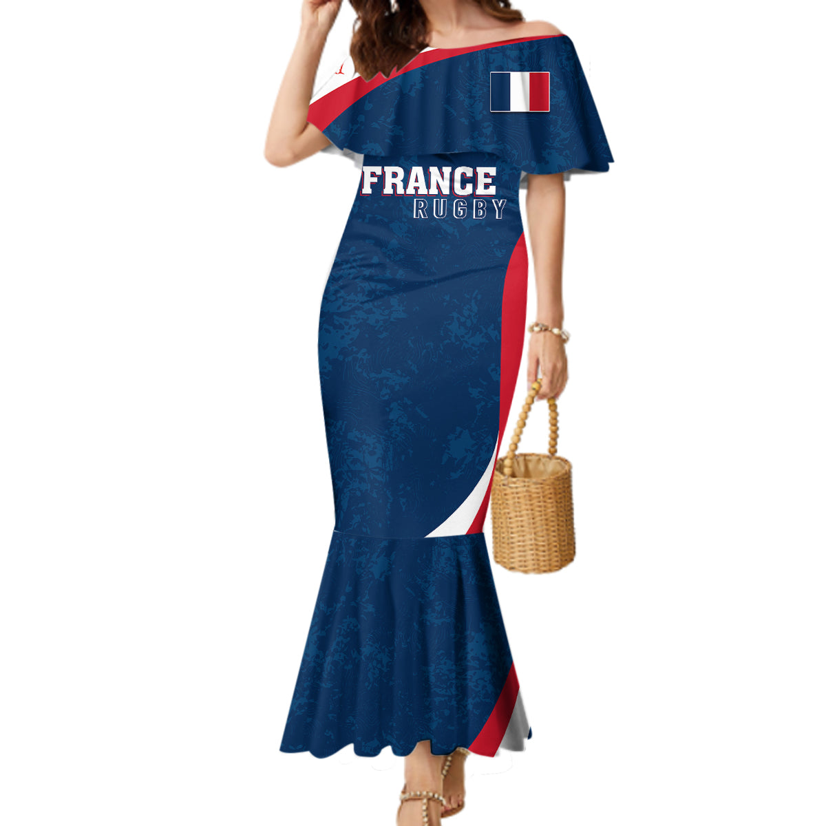 Personalised France Rugby Mermaid Dress World Cup Les Blues Curves Style - Wonder Print Shop