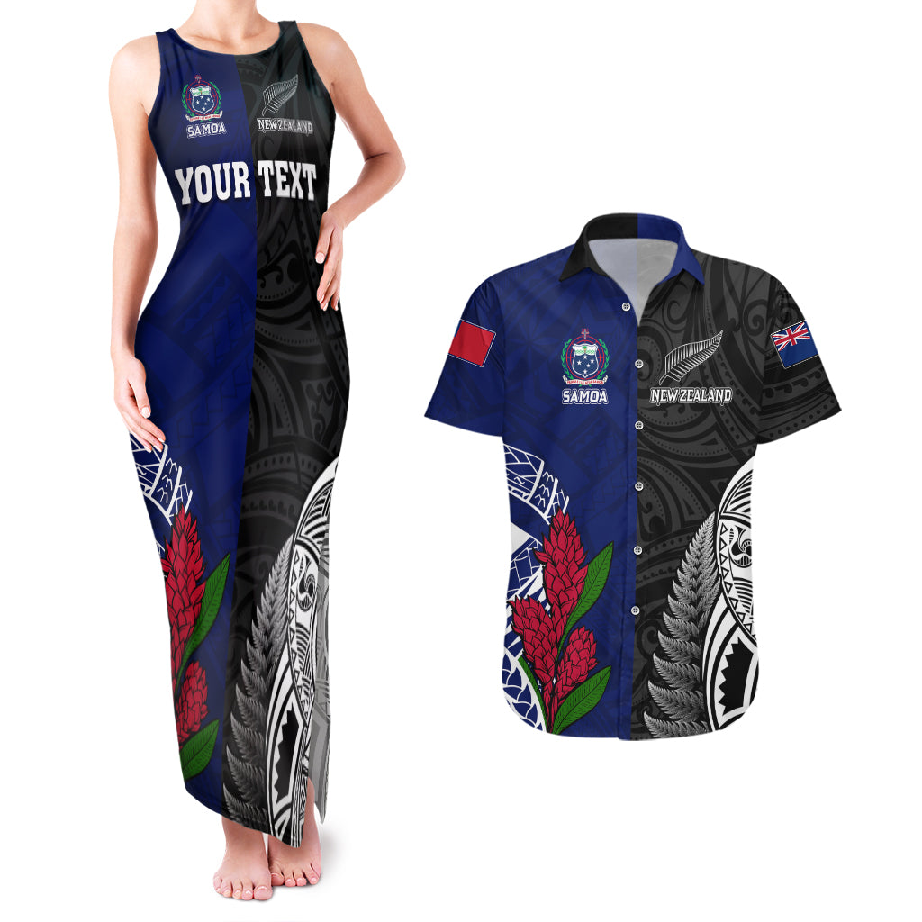 Personalised New Zealand Vs Samoa Rugby Couples Matching Tank Maxi Dress and Hawaiian Shirt Go Champions LT7 - Wonder Print Shop