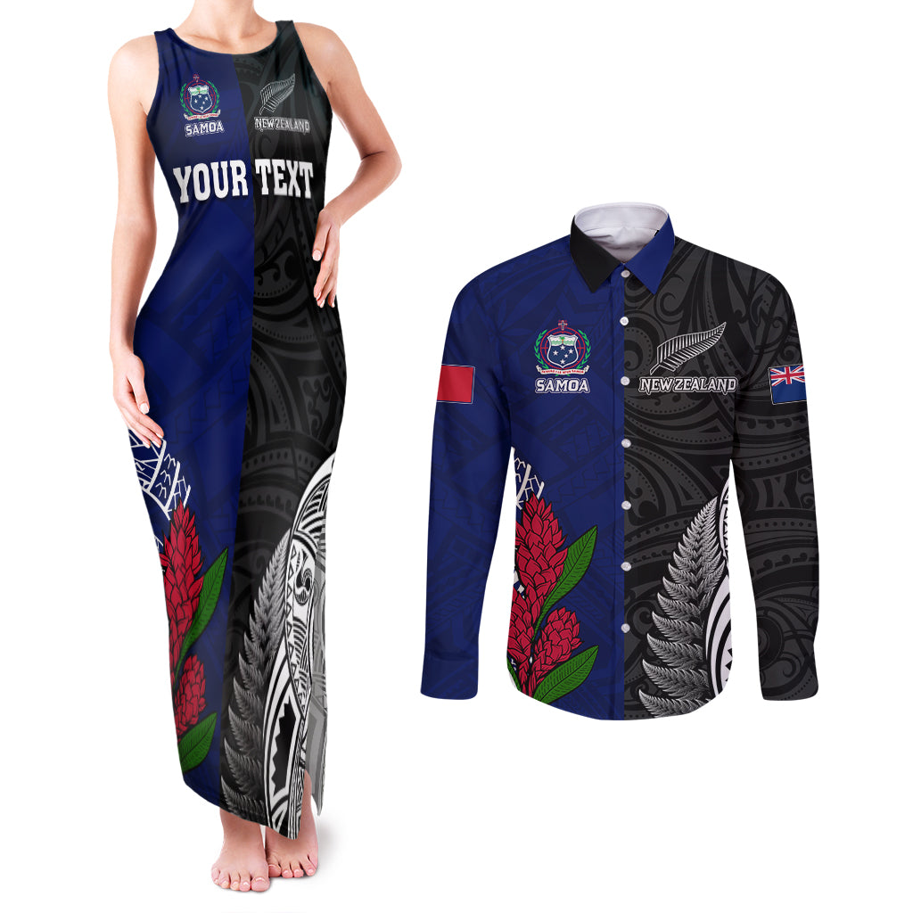 Personalised New Zealand Vs Samoa Rugby Couples Matching Tank Maxi Dress and Long Sleeve Button Shirts Go Champions LT7 - Wonder Print Shop