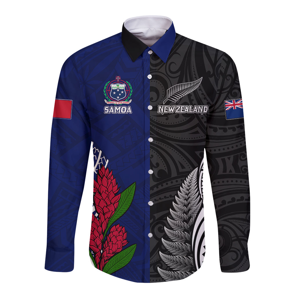 Personalised New Zealand Vs Samoa Rugby Long Sleeve Button Shirt Go Champions - Wonder Print Shop