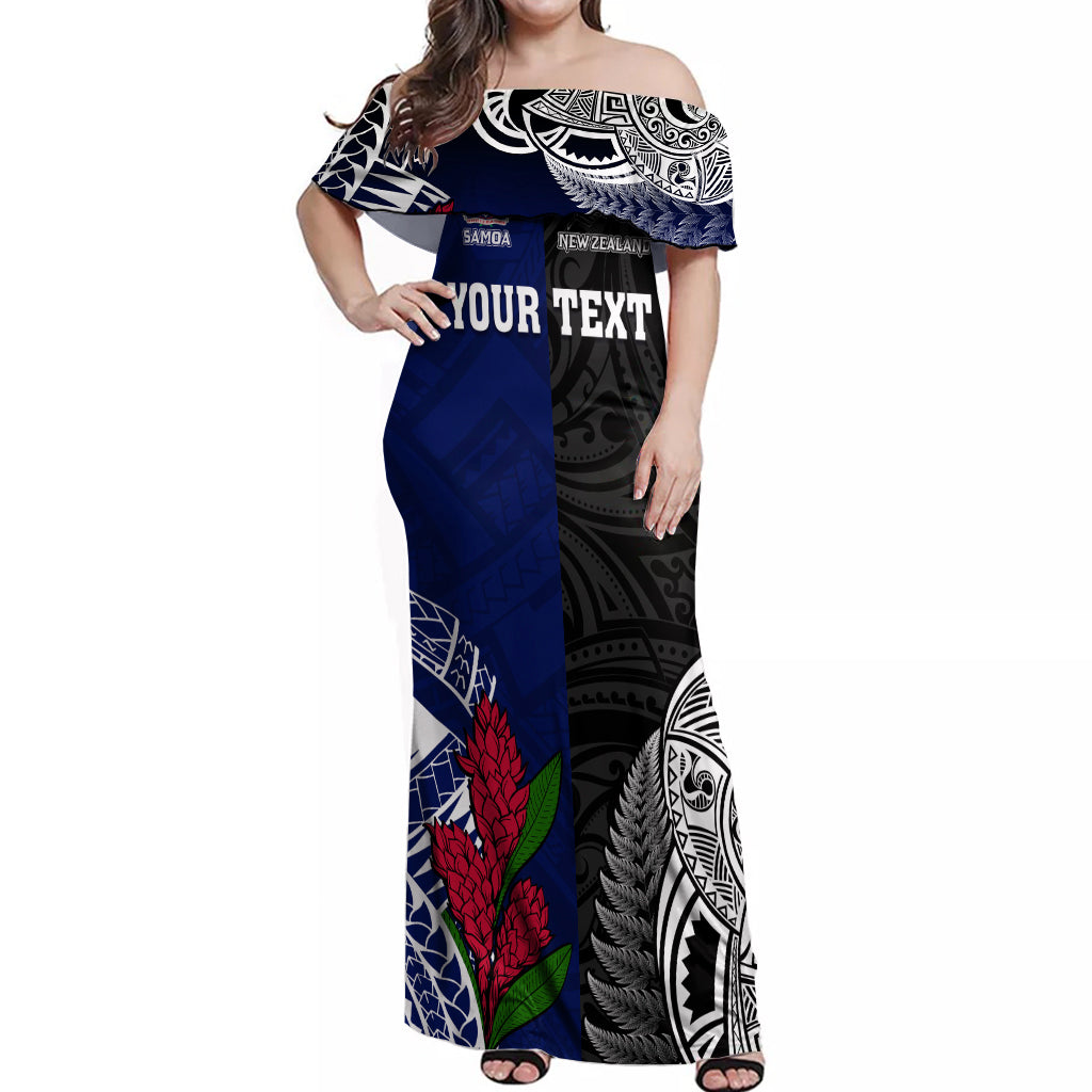 Personalised New Zealand Vs Samoa Rugby Off Shoulder Maxi Dress Go Champions - Wonder Print Shop