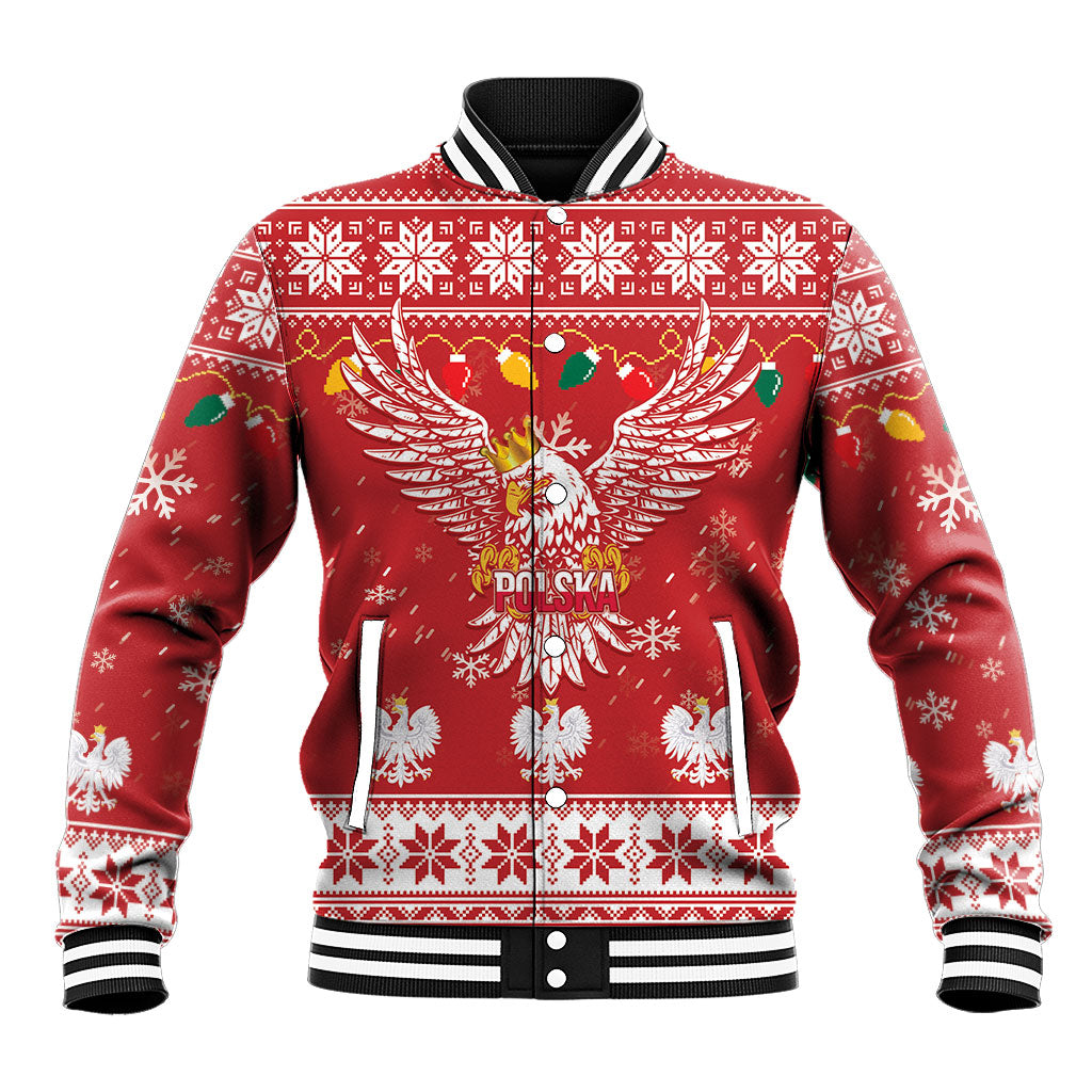 Polska Wesołych Swiat White Eagle Baseball Jacket Snow Theme