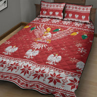 Polska Wesołych Swiat White Eagle Quilt Bed Set Snow Theme