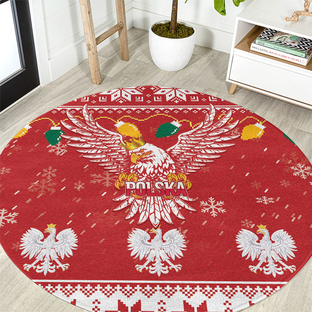 Polska Wesołych Swiat White Eagle Round Carpet Snow Theme