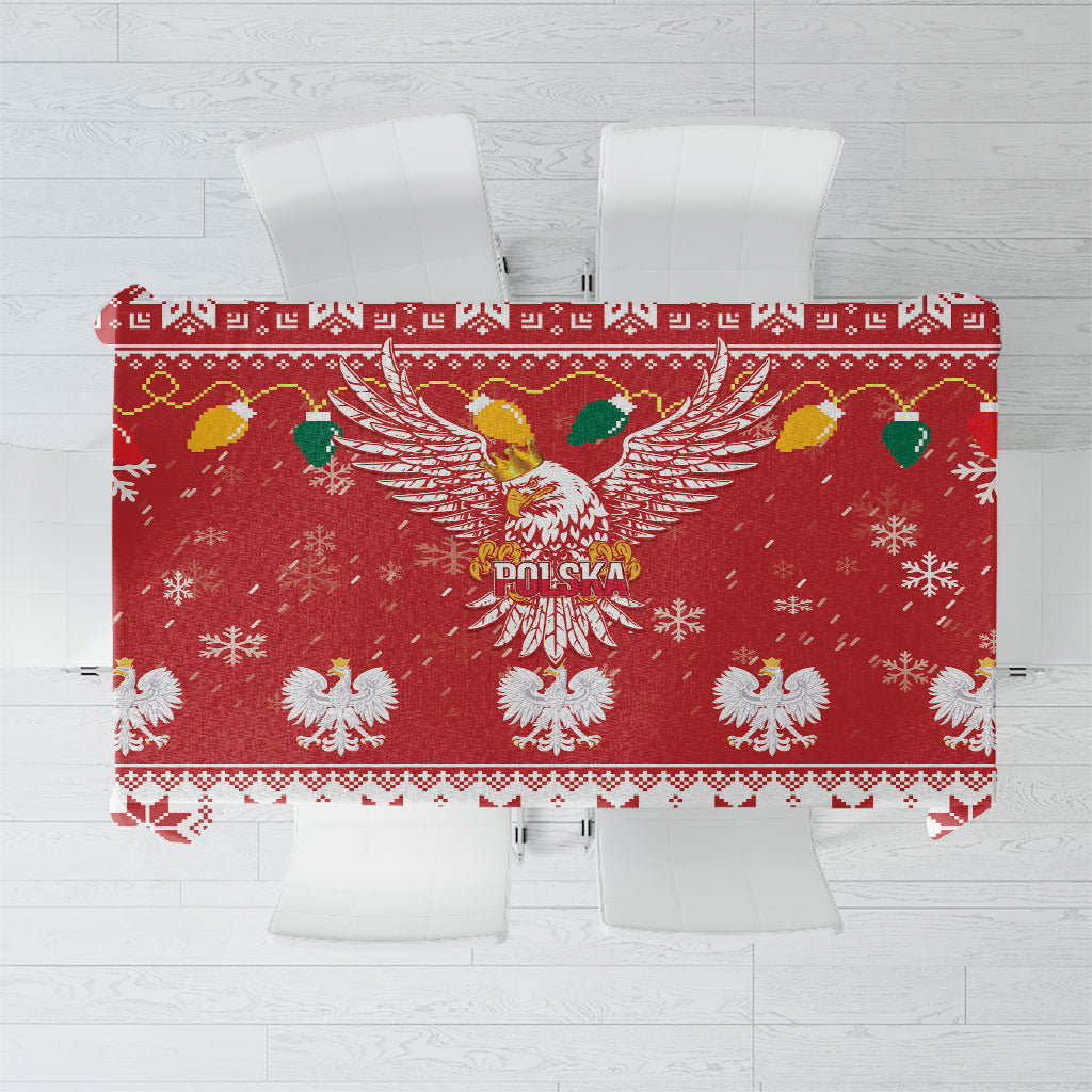 Polska Wesołych Swiat White Eagle Tablecloth Snow Theme