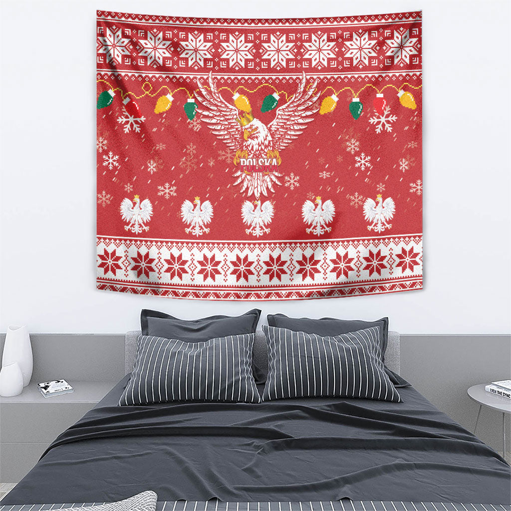 Polska Wesołych Swiat White Eagle Tapestry Snow Theme