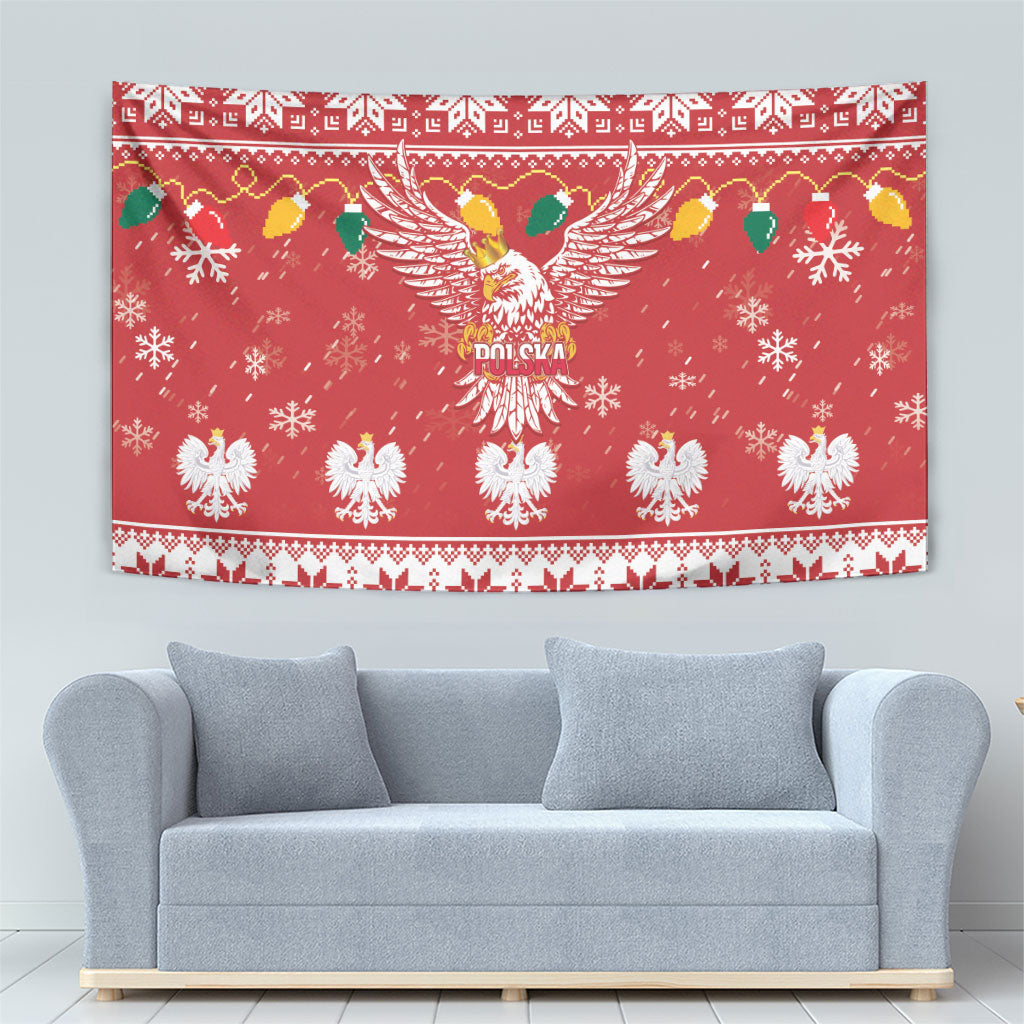Polska Wesołych Swiat White Eagle Tapestry Snow Theme