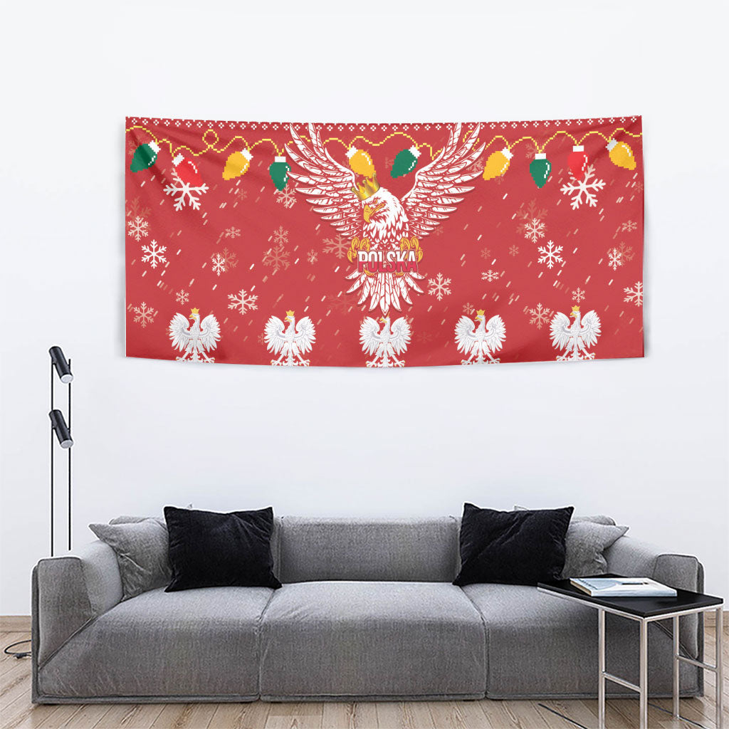 Polska Wesołych Swiat White Eagle Tapestry Snow Theme
