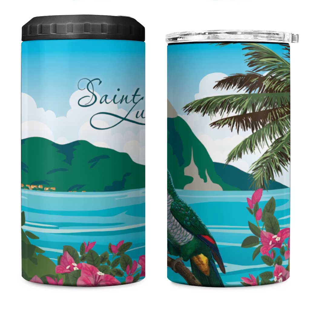 Saint Lucia Island 4 in 1 Can Cooler Tumbler Pitons Landscape