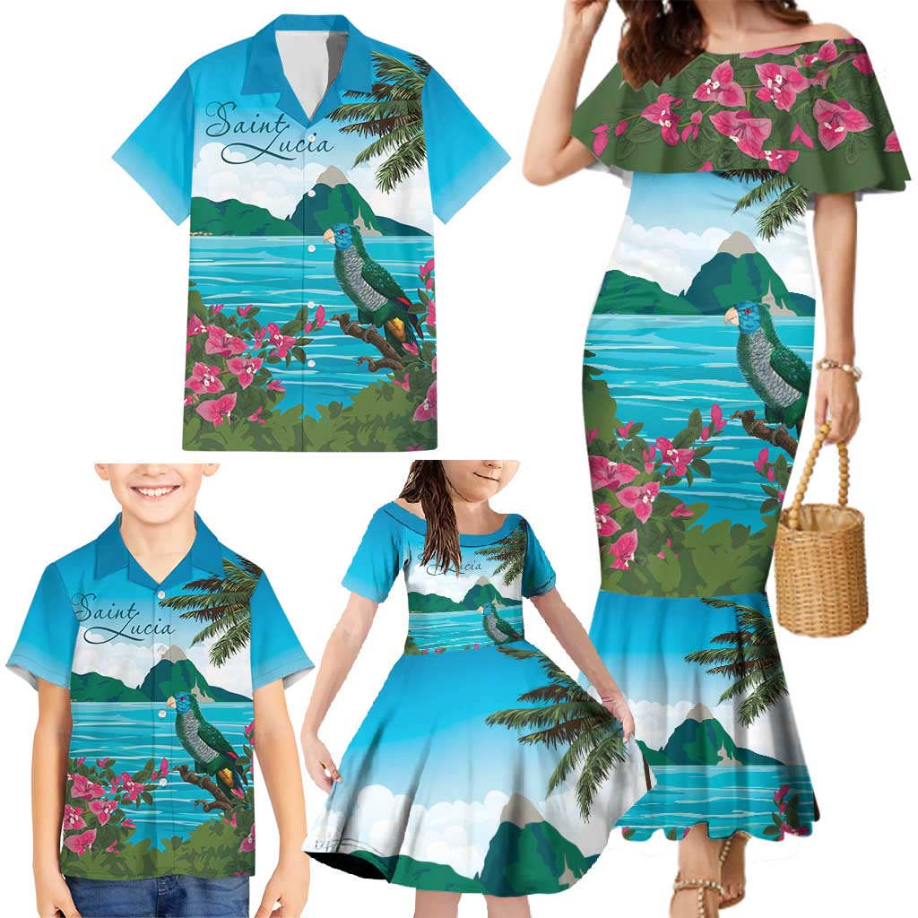 Saint Lucia Island Family Matching Mermaid Dress and Hawaiian Shirt Pitons Landscape