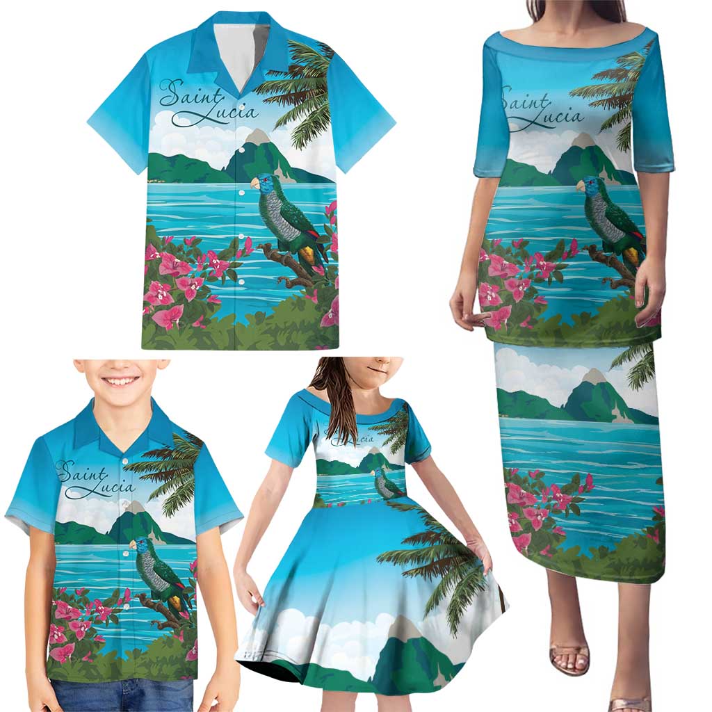 Saint Lucia Island Family Matching Puletasi and Hawaiian Shirt Pitons Landscape