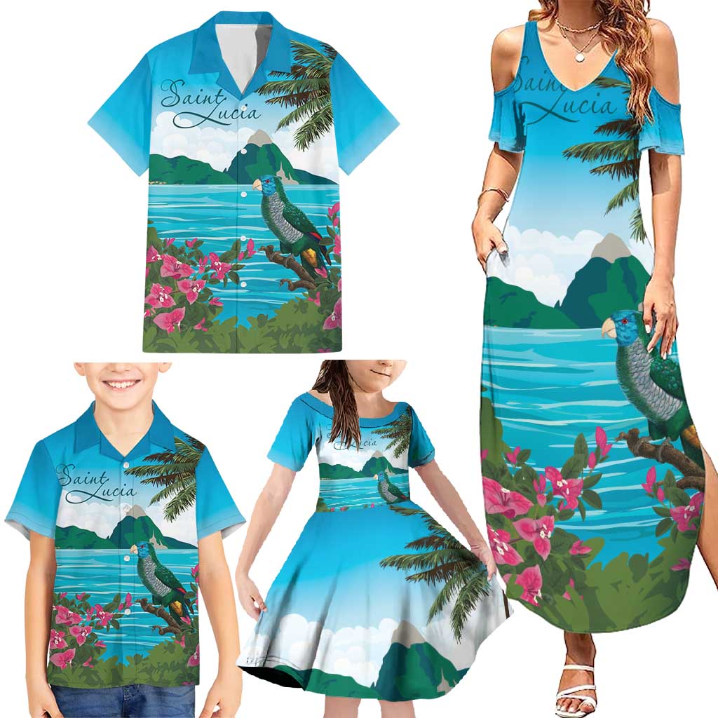 Saint Lucia Island Family Matching Summer Maxi Dress and Hawaiian Shirt Pitons Landscape