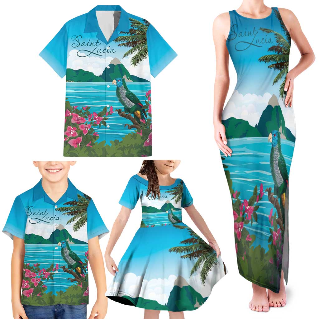 Saint Lucia Island Family Matching Tank Maxi Dress and Hawaiian Shirt Pitons Landscape