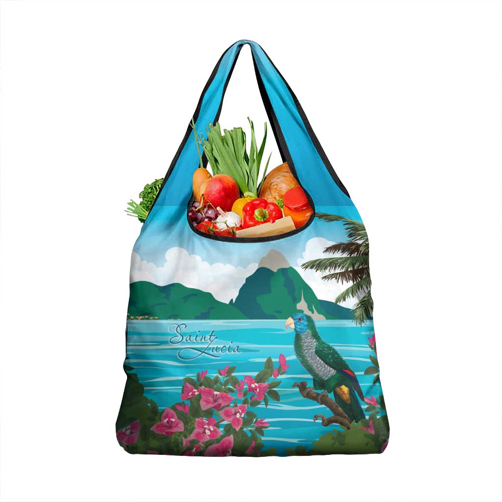 Saint Lucia Island Grocery Bag Pitons Landscape