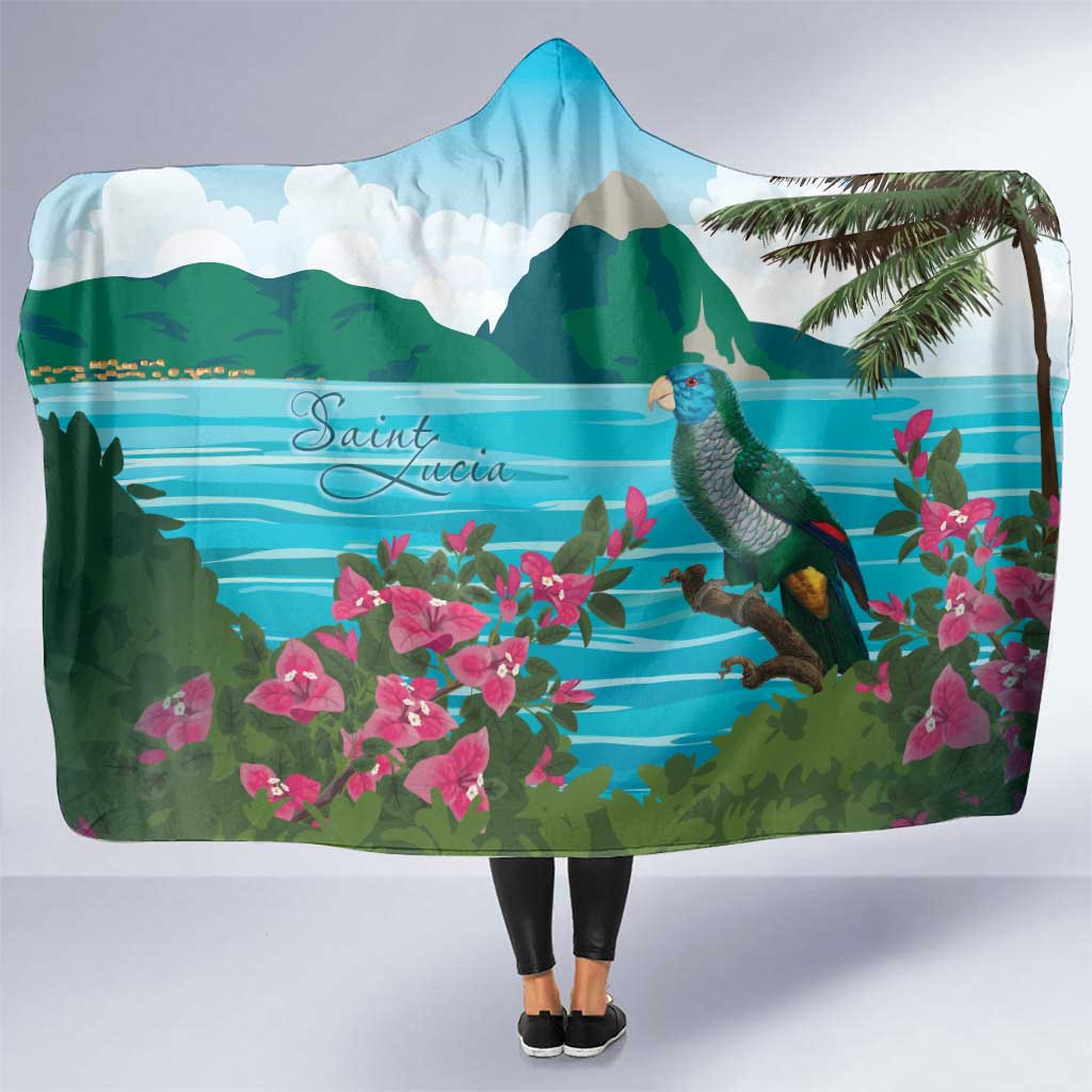 Saint Lucia Island Hooded Blanket Pitons Landscape