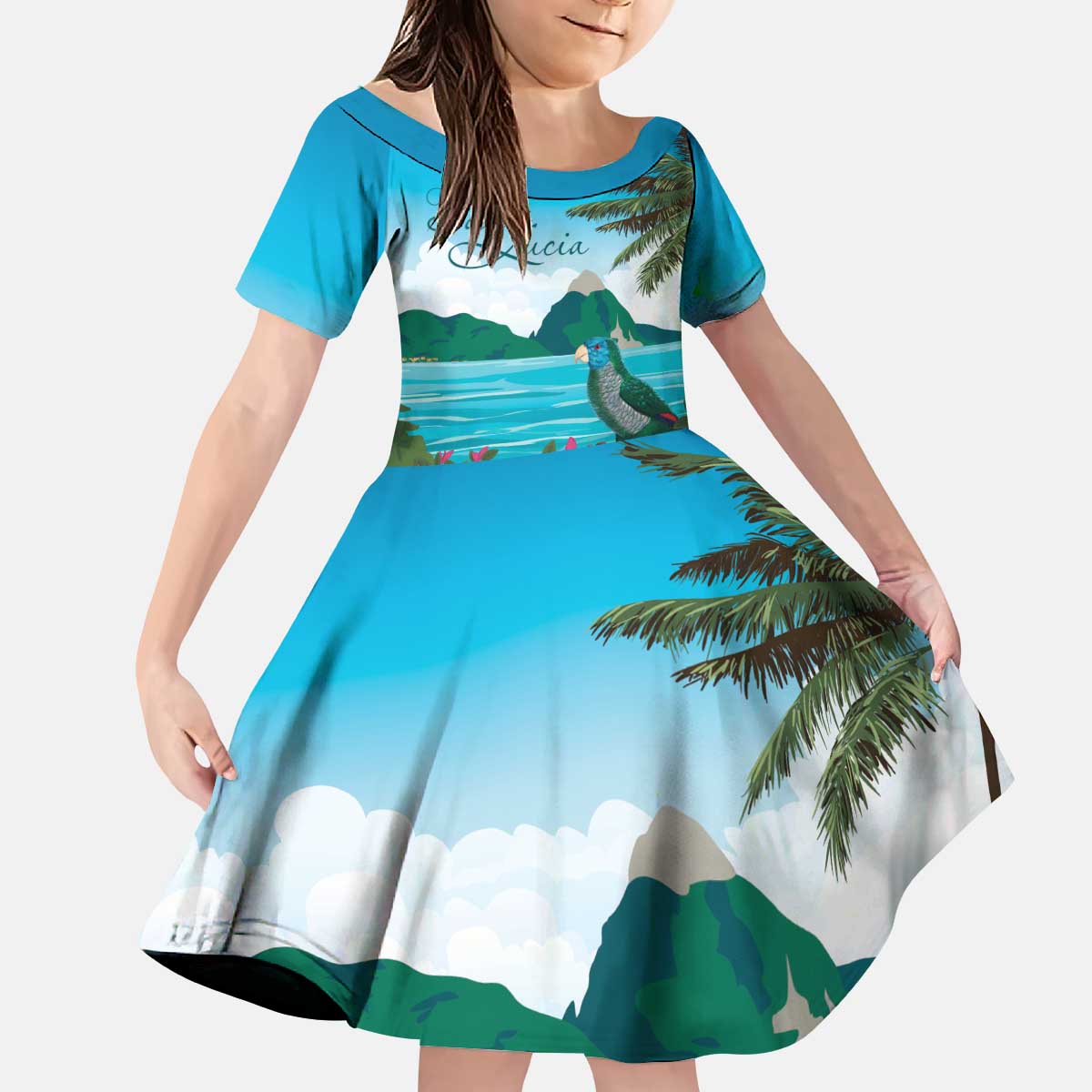 Saint Lucia Island Kid Short Sleeve Dress Pitons Landscape