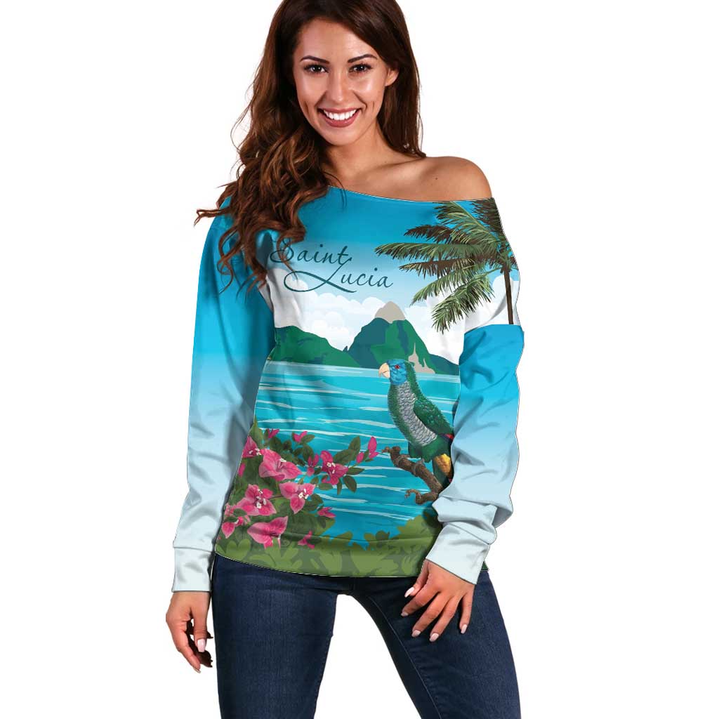 Saint Lucia Island Off Shoulder Sweater Pitons Landscape