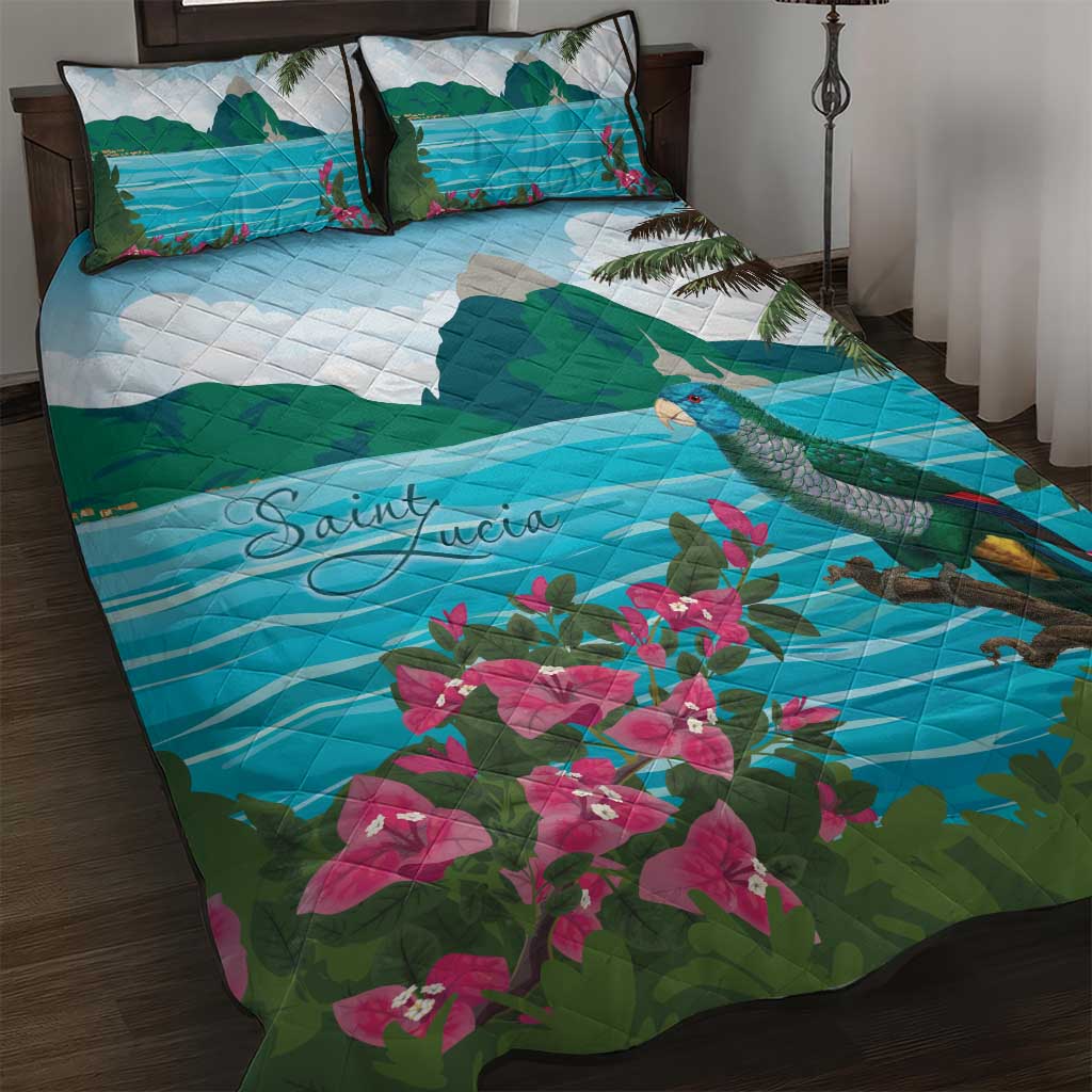 Saint Lucia Island Quilt Bed Set Pitons Landscape