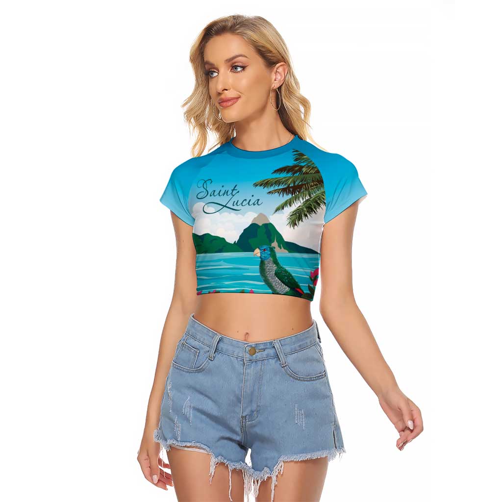 Saint Lucia Island Raglan Cropped T Shirt Pitons Landscape