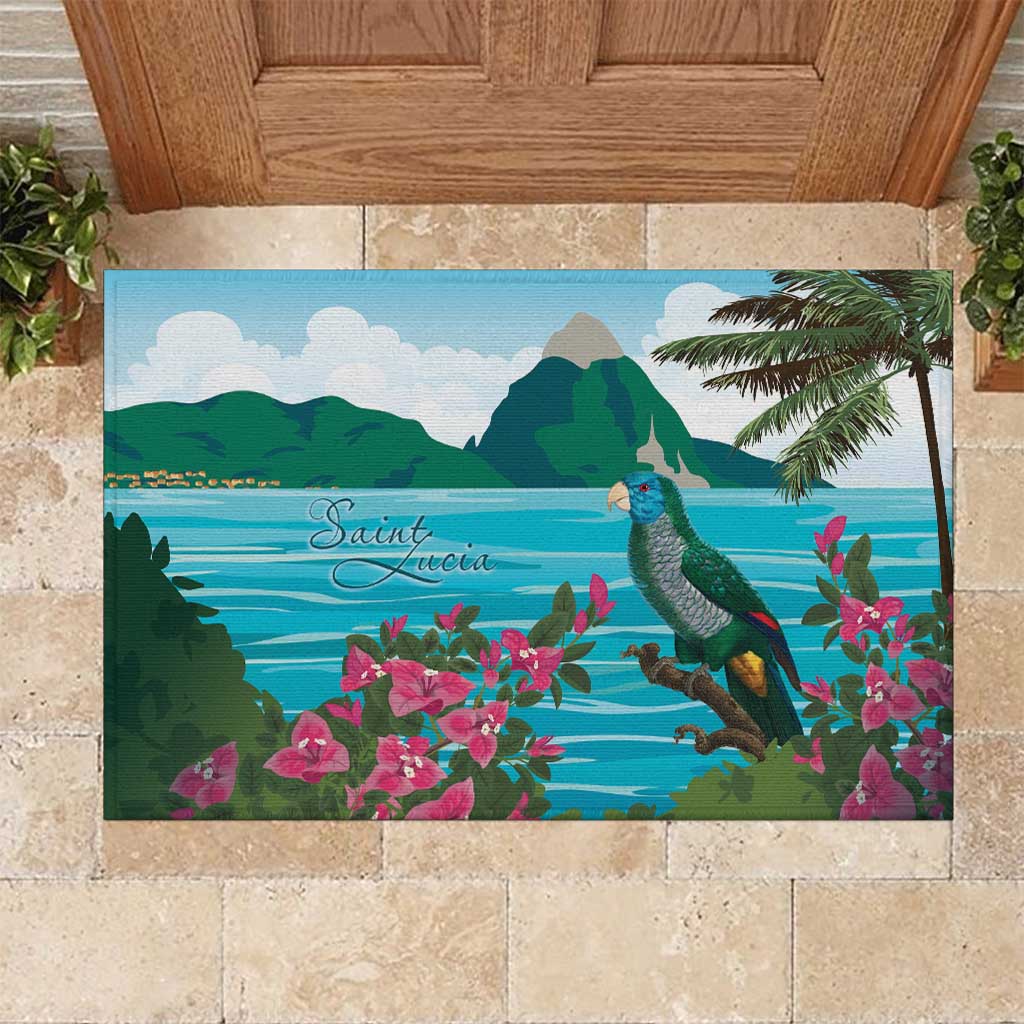 Saint Lucia Island Rubber Doormat Pitons Landscape