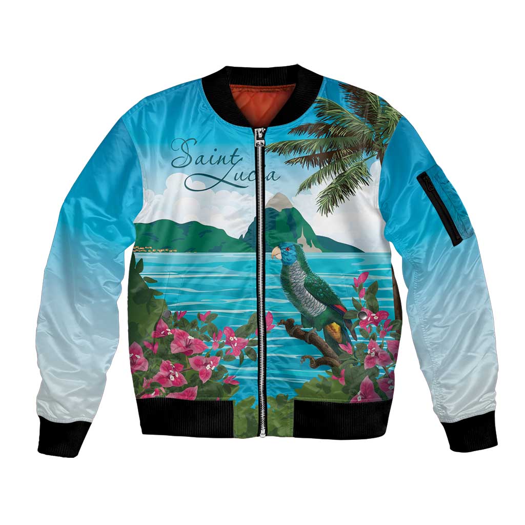 Saint Lucia Island Sleeve Zip Bomber Jacket Pitons Landscape