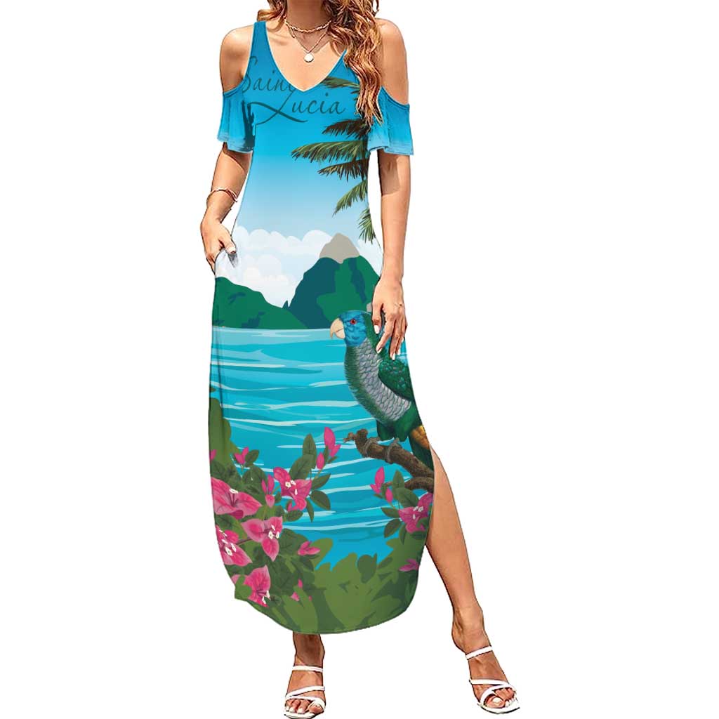 Saint Lucia Island Summer Maxi Dress Pitons Landscape