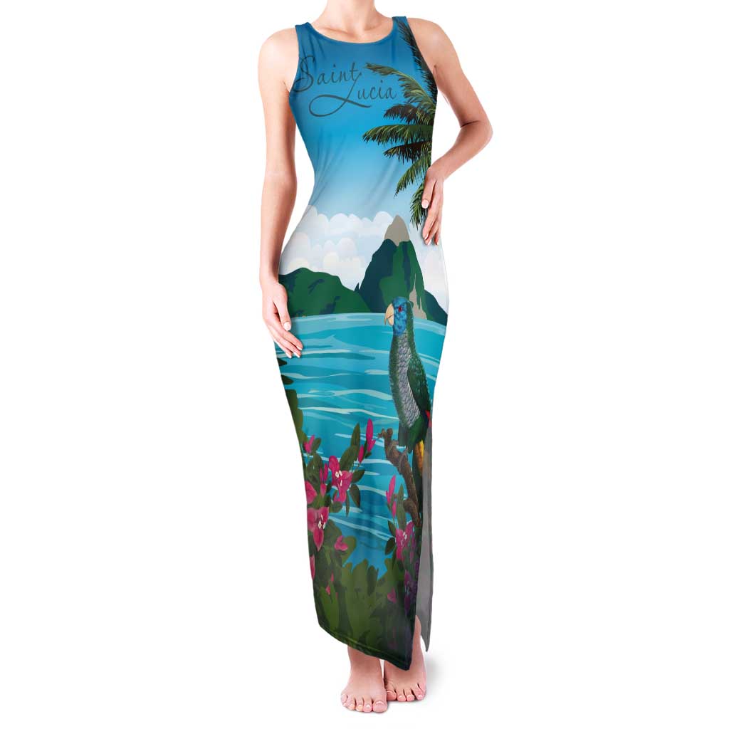 Saint Lucia Island Tank Maxi Dress Pitons Landscape