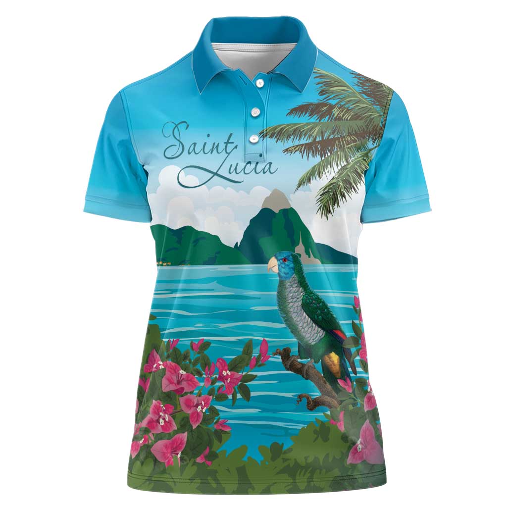 Saint Lucia Island Women Polo Shirt Pitons Landscape