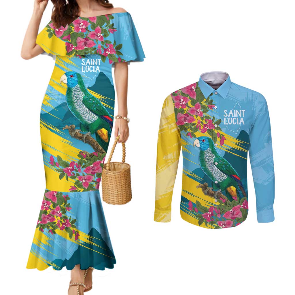 Saint Lucia Couples Matching Mermaid Dress and Long Sleeve Button Shirt Tropical Vibes