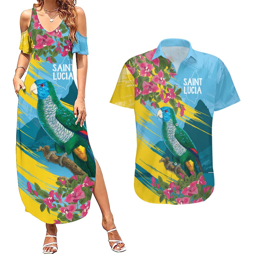 Saint Lucia Couples Matching Summer Maxi Dress and Hawaiian Shirt Tropical Vibes