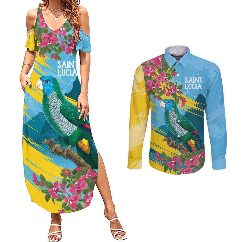 Saint Lucia Couples Matching Summer Maxi Dress and Long Sleeve Button Shirt Tropical Vibes