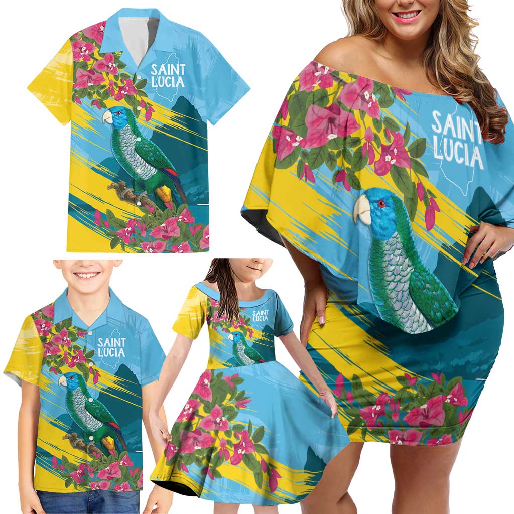 Saint Lucia Family Matching Off Shoulder Short Dress and Hawaiian Shirt Tropical Vibes