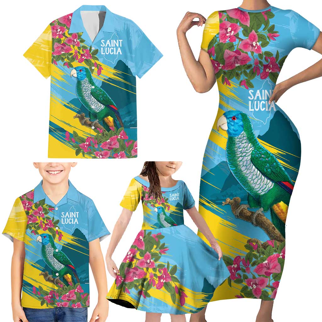 Saint Lucia Family Matching Short Sleeve Bodycon Dress and Hawaiian Shirt Tropical Vibes