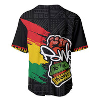 Black baseball jersey back with large Juneteenth hands graphic and red yellow green panels