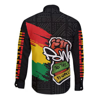 Black long-sleeve button shirt with large back graffiti print
