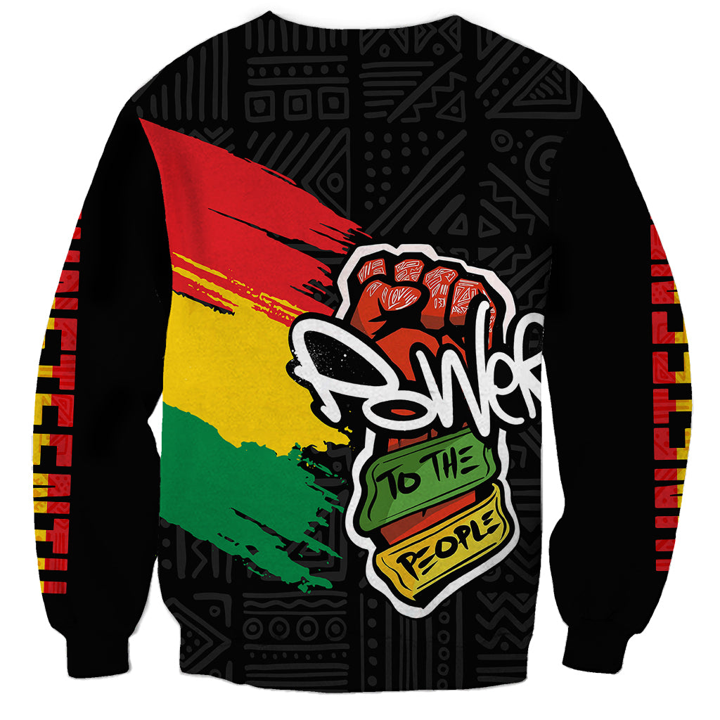 Black unisex sweatshirt with back fist graphic and 'Power to the People' print