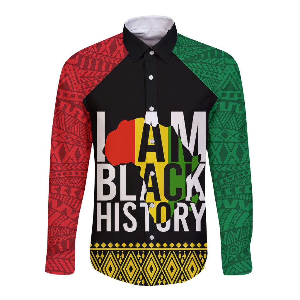 Juneteenth Long Sleeve Button Shirt Mix African Pattern - I Am Black History - Wonder Print Shop