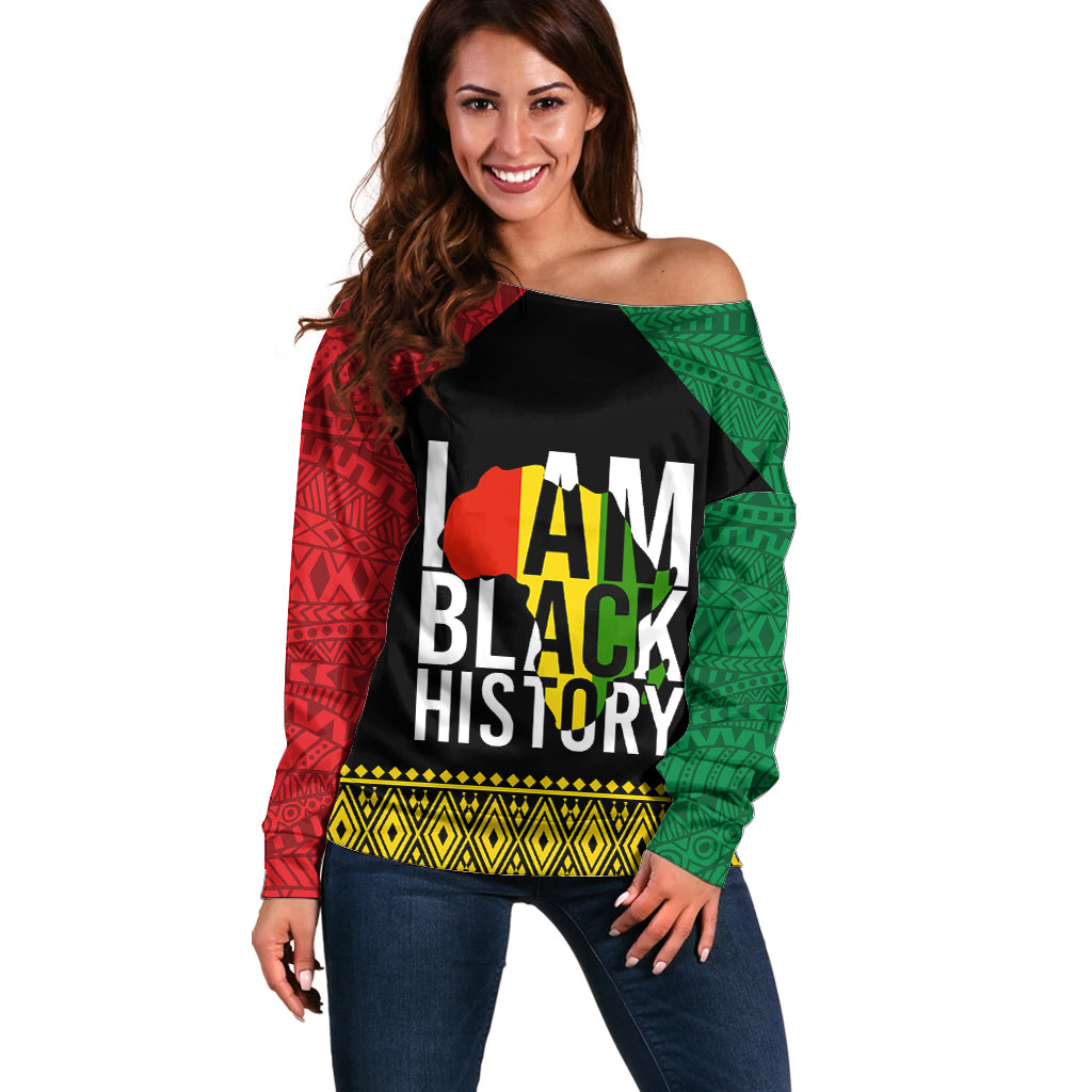 Juneteenth Off Shoulder Sweater Mix African Pattern - I Am Black History - Wonder Print Shop