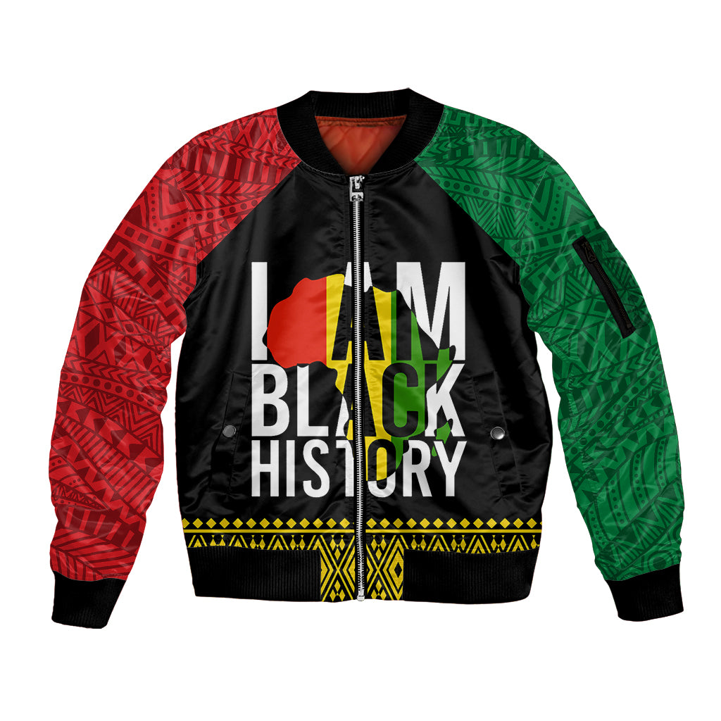 Juneteenth Sleeve Zip Bomber Jacket Mix African Pattern - I Am Black History - Wonder Print Shop