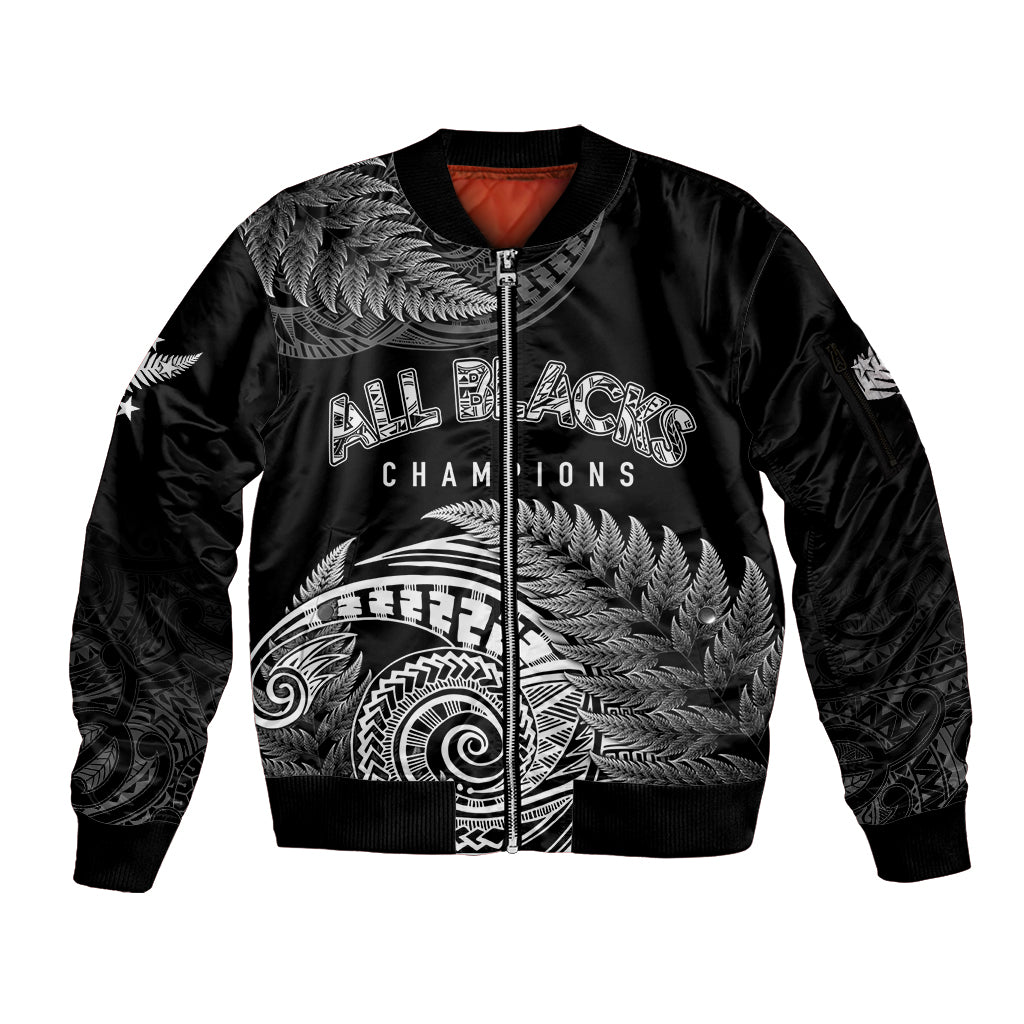 New Zealand Rugby 2023 Sleeve Zip Bomber Jacket Aotearoa Silver Ferns Champions - Wonder Print Shop