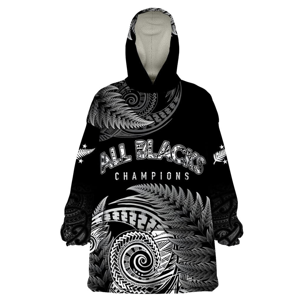 New Zealand Rugby 2023 Wearable Blanket Hoodie Aotearoa Silver Ferns Champions - Wonder Print Shop