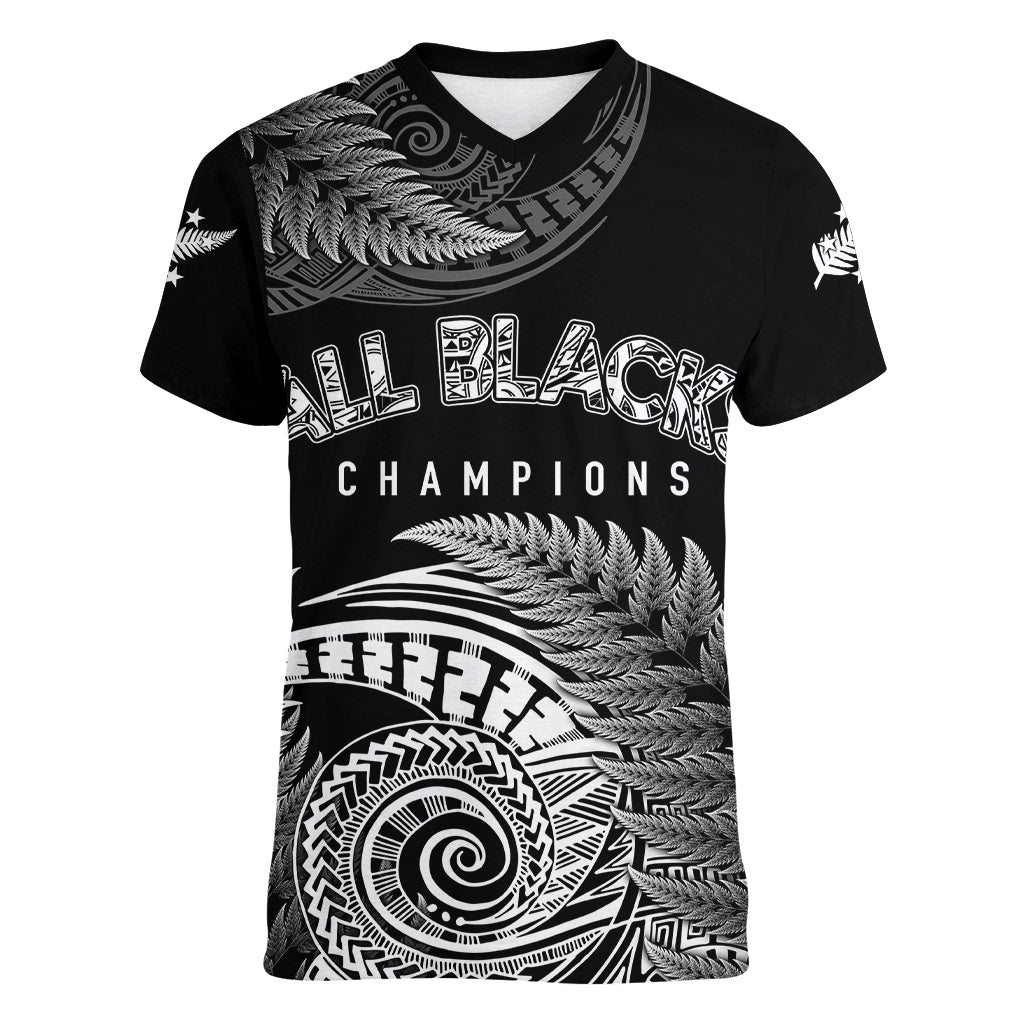 New Zealand Rugby 2023 Women V Neck T Shirt Aotearoa Silver Ferns Champions - Wonder Print Shop