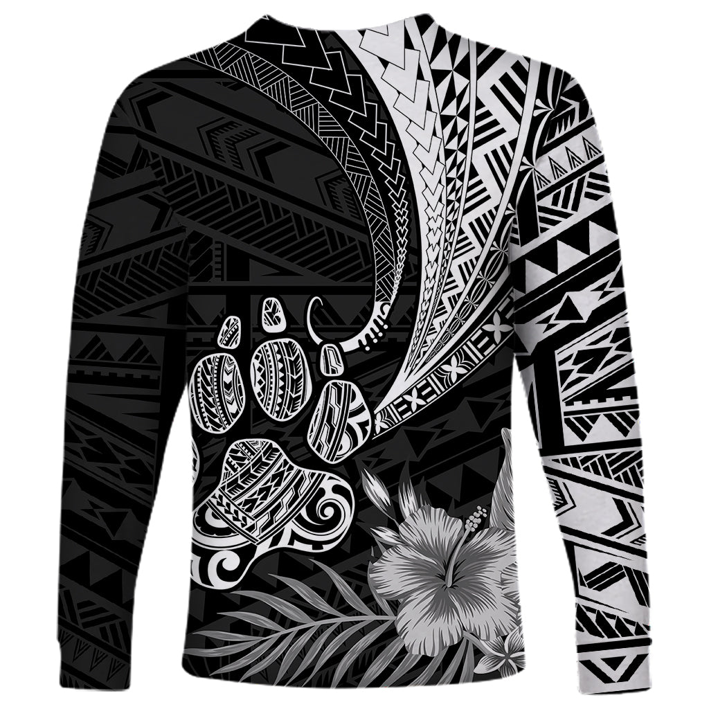 Black Polynesian long-sleeve shirt with cactus and floral geometric patterns