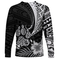 Black Polynesian long-sleeve shirt with cactus and floral geometric patterns