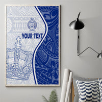 Blue and white canvas wall art with crown cross motif and 'YOUR TEXT' placement