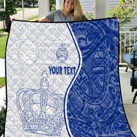 Personalized quilt with white and blue panels, crown and anchor designs, and space for text